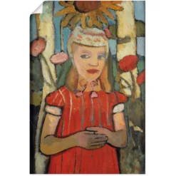 Artland Wandbild »Mädchen In Rotem Kleid Vor Sonnenblume.«, Bilder Von Kindern, (1 St.), Als Alubild, Leinwandbild, Wandaufkleber Oder Poster In Versch. Größen