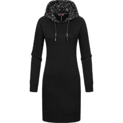 Ragwear Druckkleid »Bess«, Langärmliges Baumwoll Kleid Mit Printmuster-Kapuze
