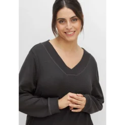 Sheego Sweatkleid »Relax-Kleid«, Aus Interlock, Mit Tiefem V-Ausschnitt -Deutschland Glanz Dame Verkaufs-Shop 25f6b8a0b977c42542f3cd5d9d4ef097