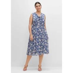 Sheego Chiffonkleid »Kleid«, In Midilänge, Mit Wasserfallkragen