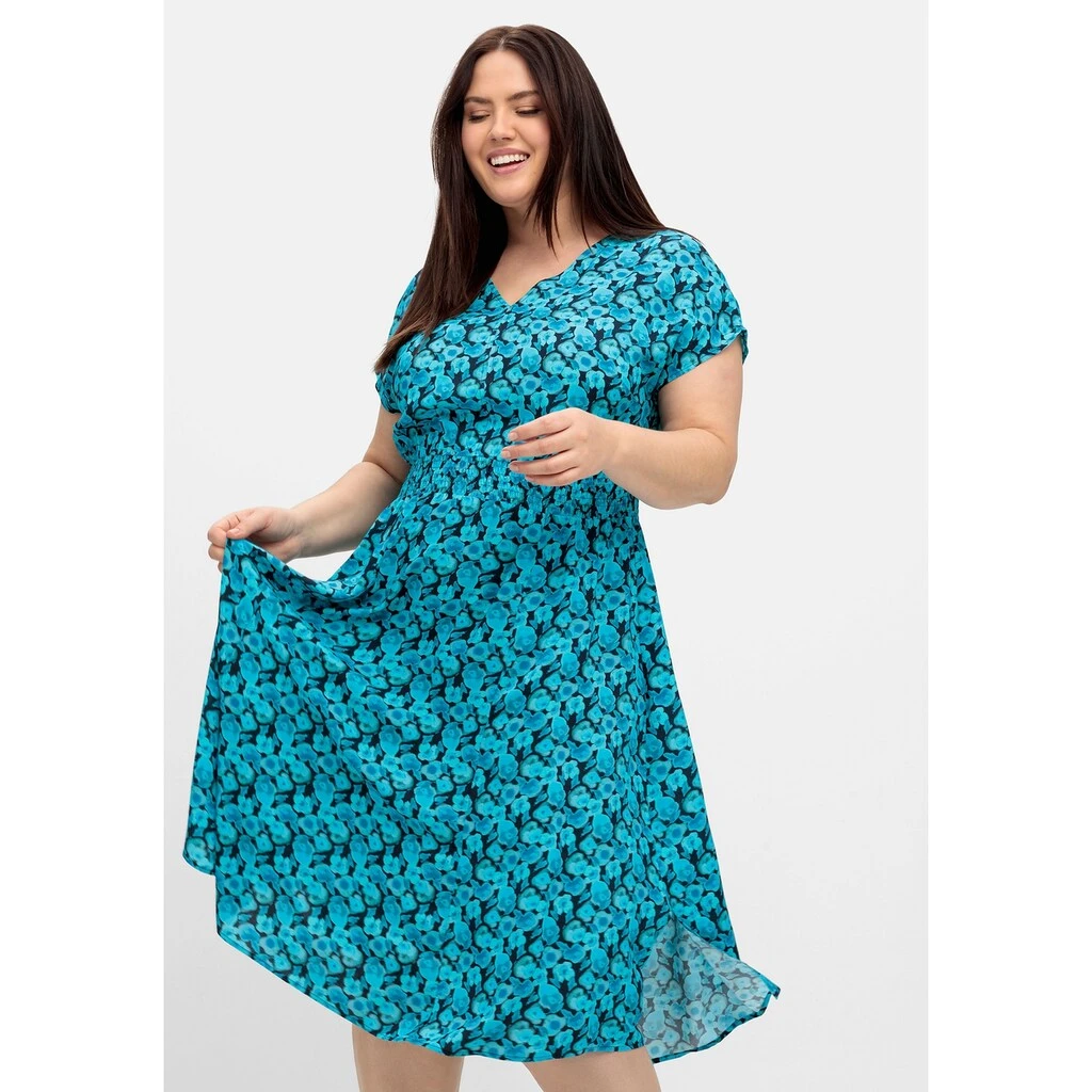 Sheego Druckkleid »Kleid«, Mit Smokbund Und Alloverprint 3 Sheego Druckkleid »Kleid«, Mit Smokbund Und Alloverprint